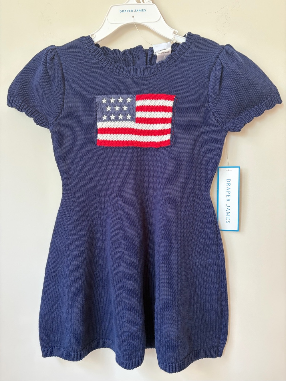 NWT Draper James 100%cotton Navy Knit Dress with Flag Motif size 4T